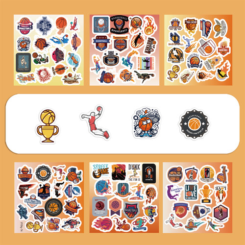 6张半切卡通火焰篮球标志贴纸