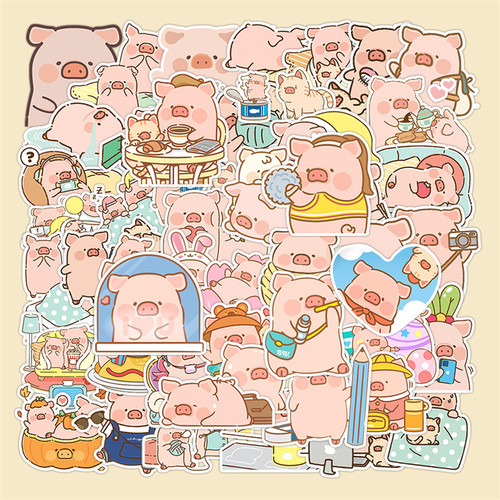 50张粉色小猪装饰防水贴纸