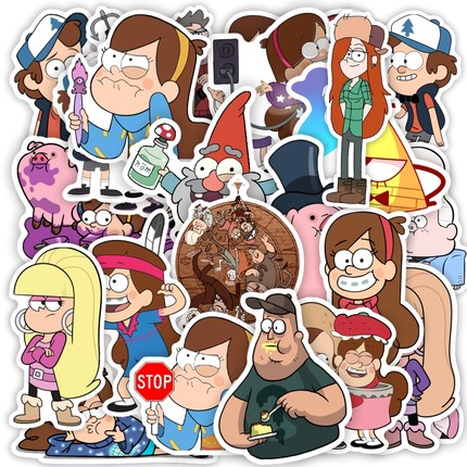 50张动画怪诞小镇卡通贴纸儿童玩具手机水杯行李箱滑板车电脑摩托车头盔充电宝吉他平板冰箱笔记本防水装饰贴