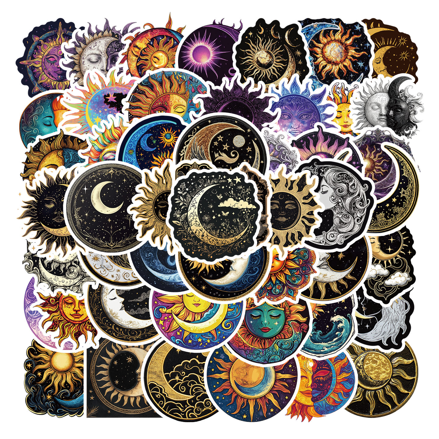 50张创意神秘太阳星空月亮贴纸波西米亚风希腊复古贴纸装饰手机笔记本背景墙行李箱水杯车窗衣柜DIY防水贴画,文具电教/文化用品/商务用品,贴纸/立体贴纸,淘宝优惠券,粉丝福利购,淘宝优惠卷