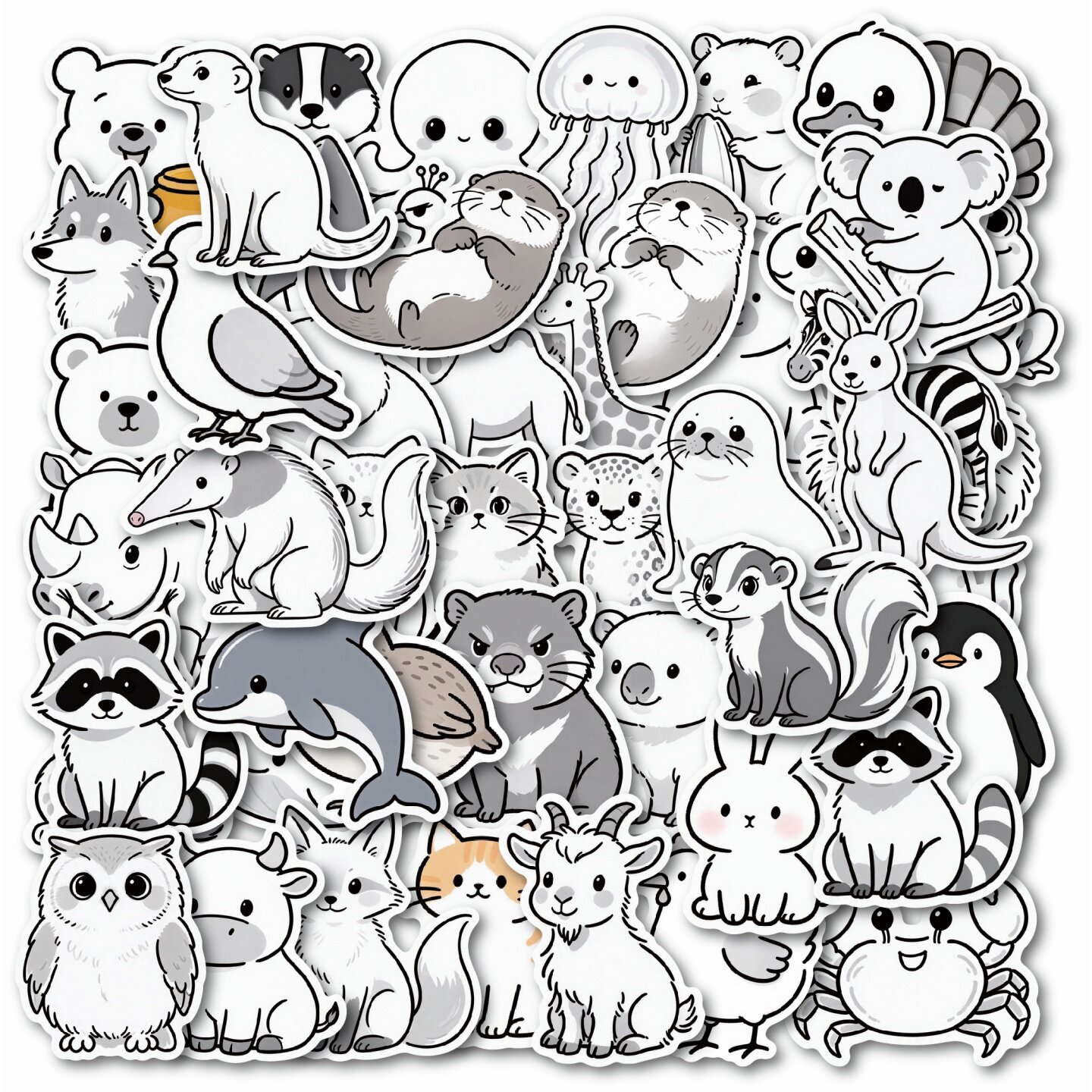 50张卡通黑白简笔画线条小动物贴