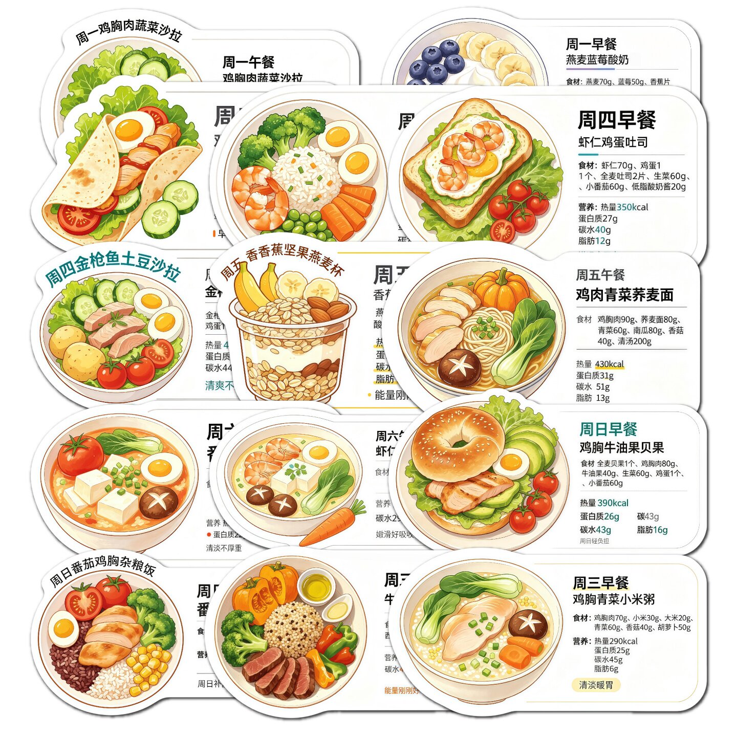 减脂餐食谱贴纸一周健康早午餐