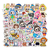 50张多巴胺色彩卡通拉布布公仔可爱创意益智贴纸儿童节日奖励装 饰笔记本头盔水杯电动车滑板iPad桌面DIY贴画
