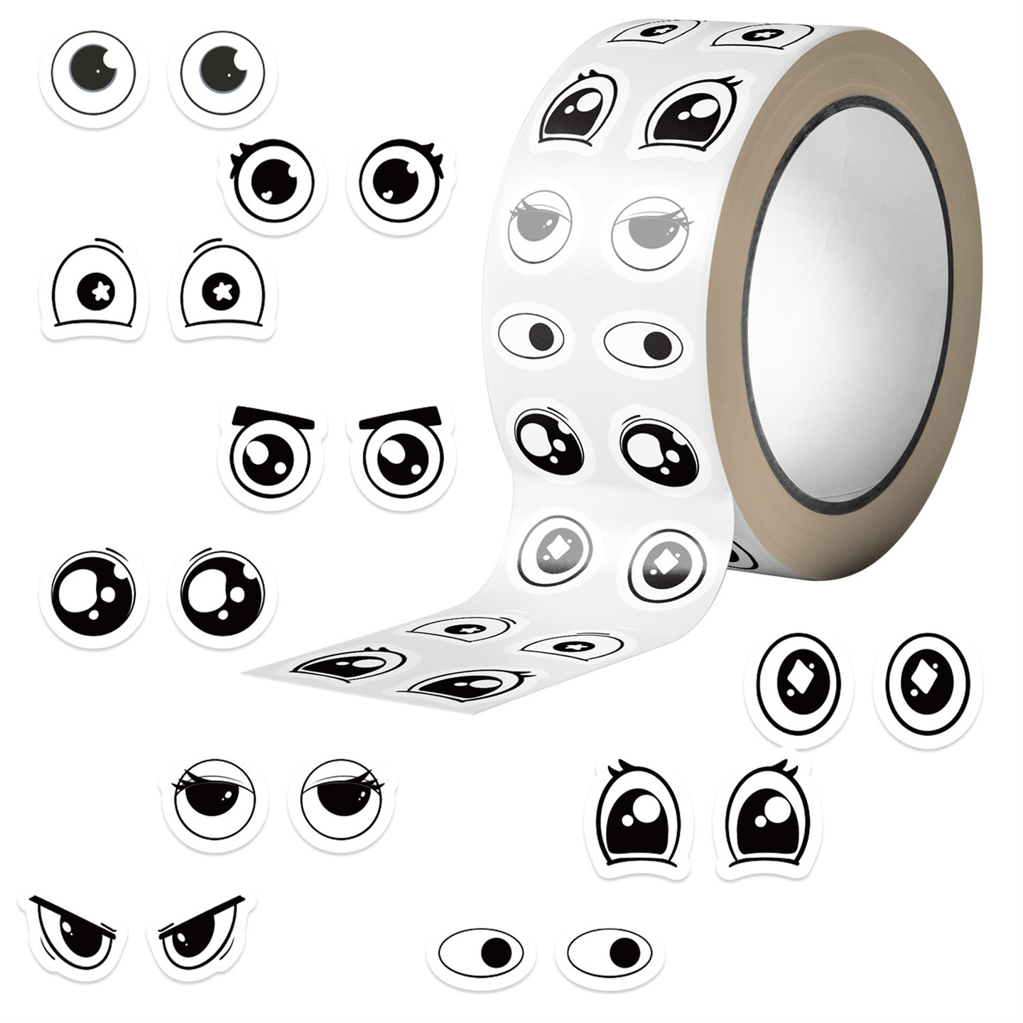 卡通可爱卷卷贴胶带卡通眼睛贴纸