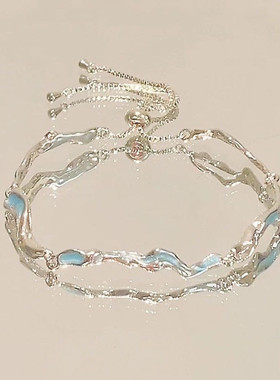 蓝色海洋手链女情侣手饰甜酷风小众设计感不规则海浪轻奢精致百搭