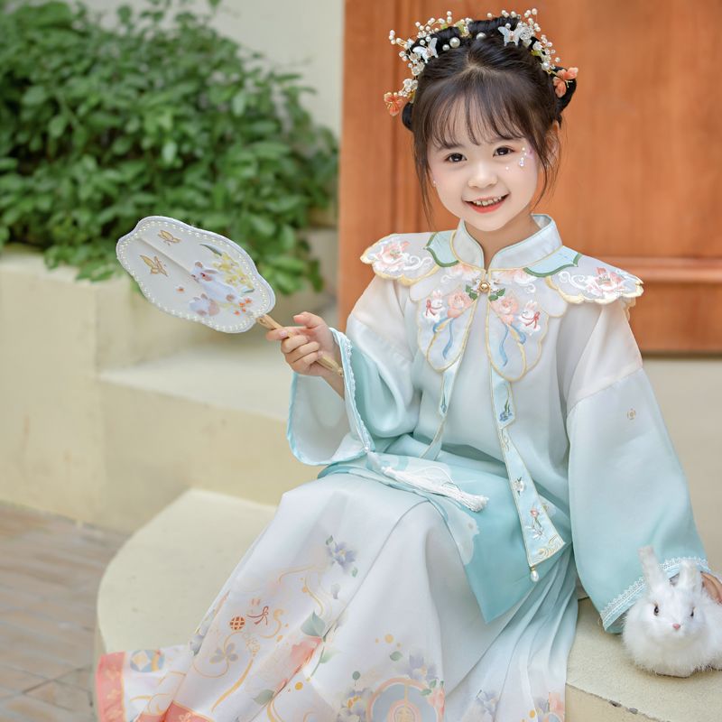 新款汉服女童国风小女孩超仙明制云肩套装古风刺绣唐装古装春秋款