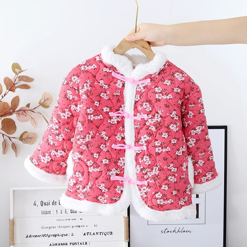 冬季儿童棉袄女童加绒加棉加厚大花袄民族风棉服拜年服洋气外穿