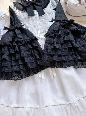 黑色蕾丝doll感原创lolita姬袖洛丽塔衬衫内搭姬袖衬衫内搭外穿
