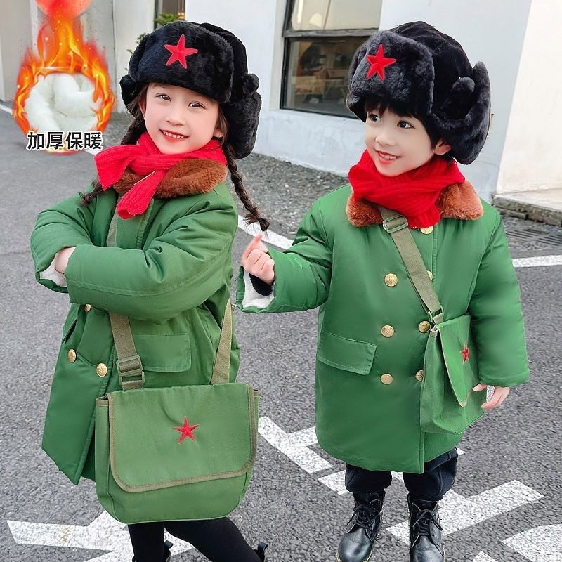 儿童军棉大衣加棉加厚中长款男童汉服