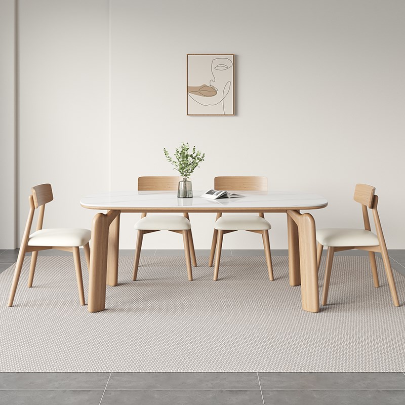 明匠轩家居北欧实木小笨象岩板餐桌家用原木风餐厅客厅吃饭桌子