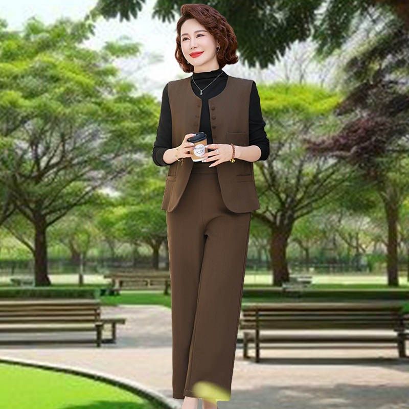 时尚套装2025新款洋气质西装马甲妈妈装阔腿裤显瘦三件套女春秋季