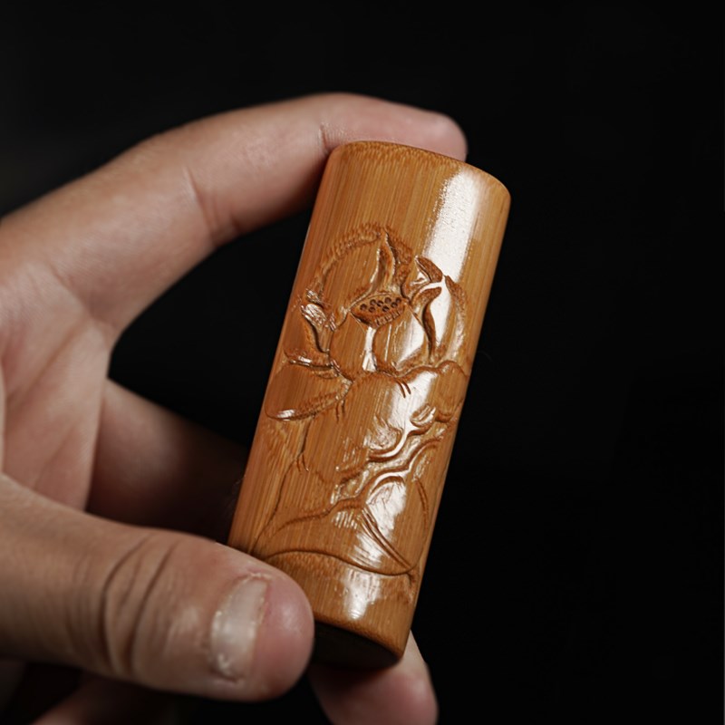 实心竹莲花把件荷花荷叶手把件老料实心玉竹把玩件盘玩竹子手把件