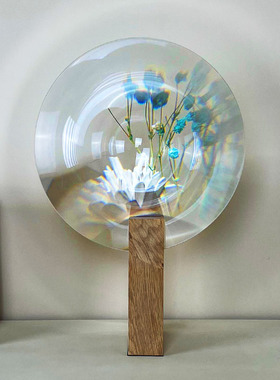 北欧法国高级感创意客厅玄关水仙花瓶国风客厅装饰画几何镜片摆件