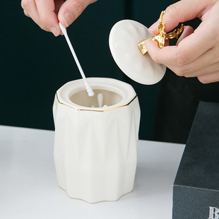 北欧轻奢风陶瓷棉签筒牙签盒小收纳罐储物罐创意家用酒店浴室用品