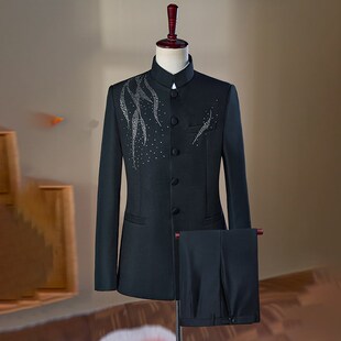 演出服男舞台民族中山装大合唱中式主持歌手活动表演服装年会礼服