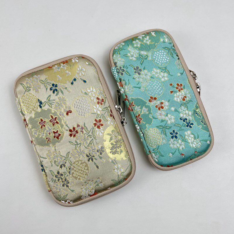 布邑西阵织笔包四支装笔套三支装钢笔套文具收纳包锦缎拉链笔袋