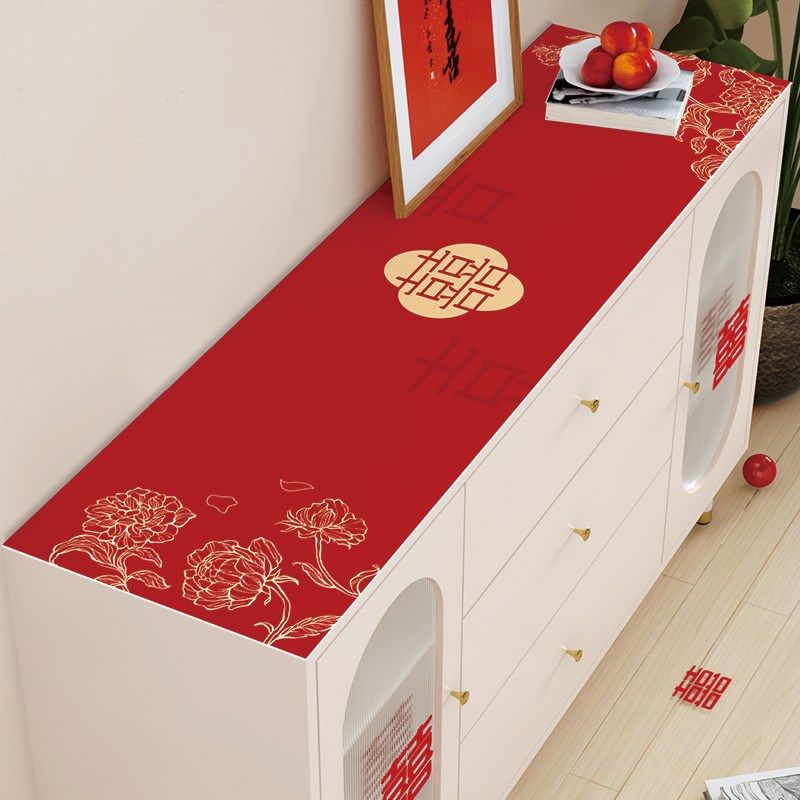 红色鞋柜台面垫子结婚喜庆电视柜防水桌布玄关桌面保护垫餐边柜垫,居家布艺,桌布,淘宝优惠券,粉丝福利购,淘宝优惠卷
