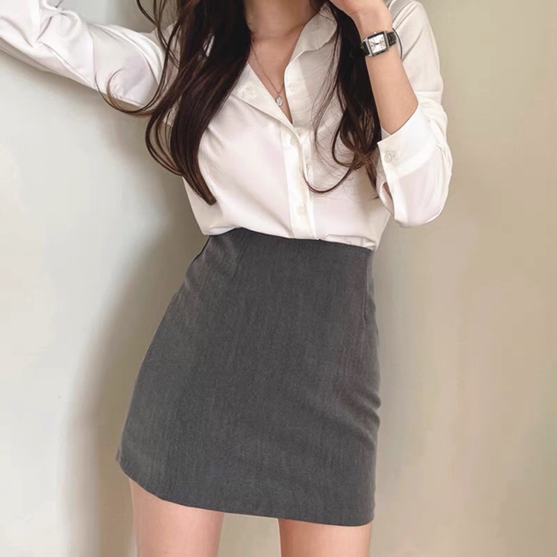 灰色包臀短裙工装半身裙女夏季职业半裙黑色一步修身显瘦包裙裹裙
