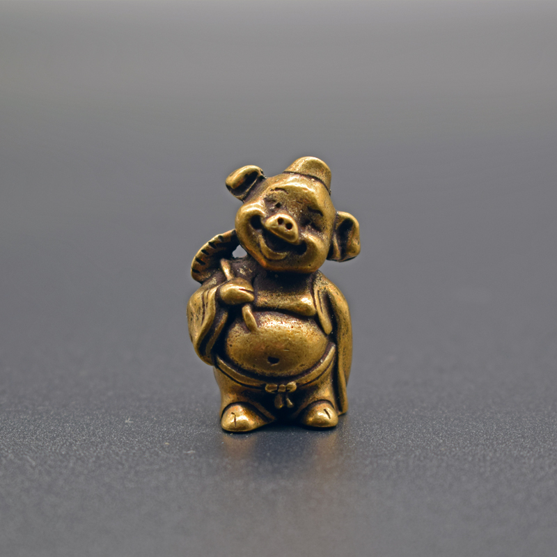 摆设纯铜手工创意小猪八戒招财猪黄铜桌面手玩把件摆件小茶道