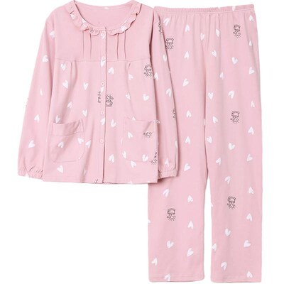 春秋季长袖睡衣纯棉女士家居服宽松大码中老年人休闲开衫妈妈套装