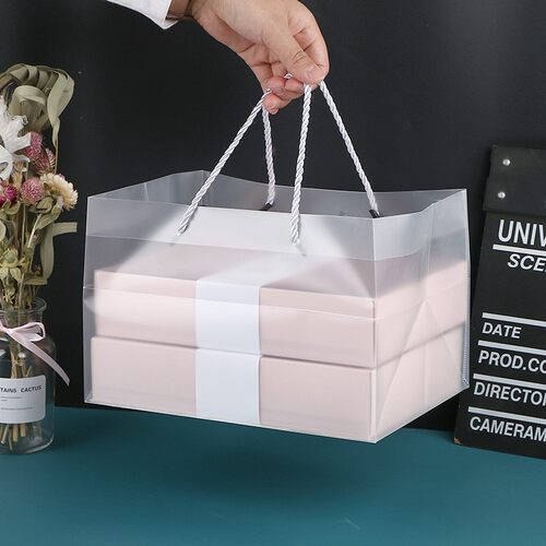 烘焙包装PP磨砂透明手提袋PVC塑料蛋黄酥打包拎袋礼品包装袋