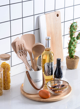 意面竹木厨具红酒套装大理石拼接砧板收纳桶软装厨房样板间装饰品