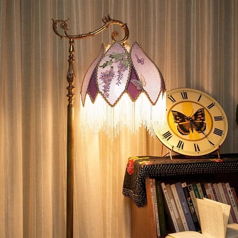 物几空间 紫藤 欧式法式复古黄铜氛围书桌卧室客厅钓鱼落地灯,家装灯饰光源,装饰落地灯,淘宝优惠券,粉丝福利购,淘宝优惠卷