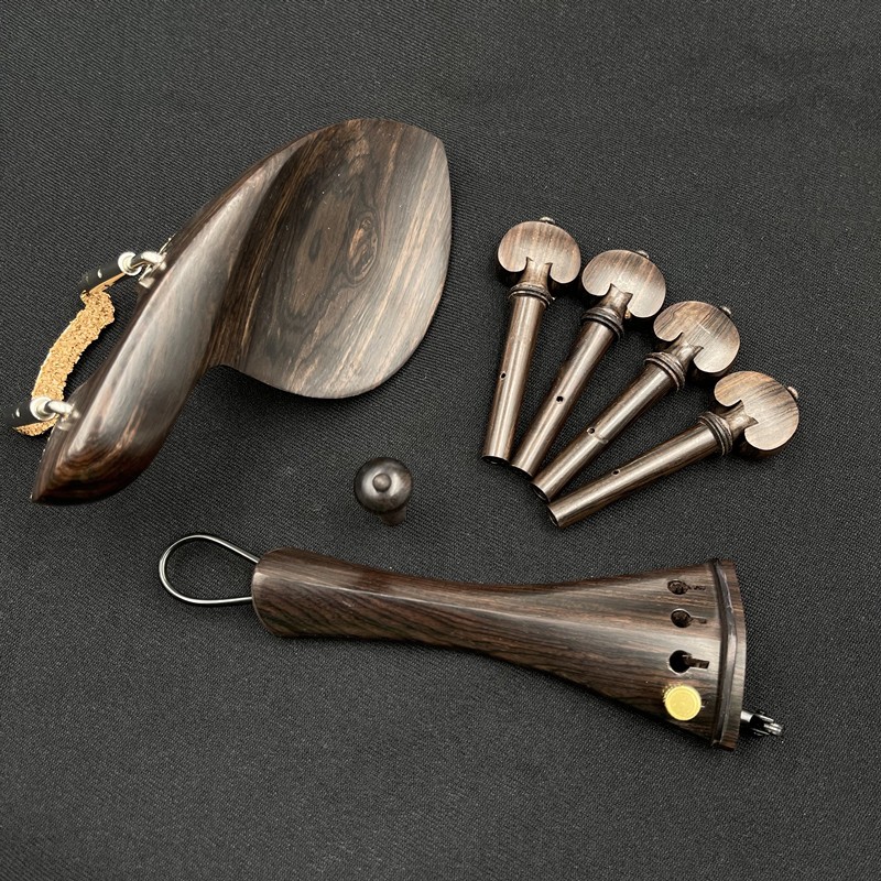 4/4小提琴配件小提琴乌木原色配件腮托琴轴拉线板尾柱带尾绳微调