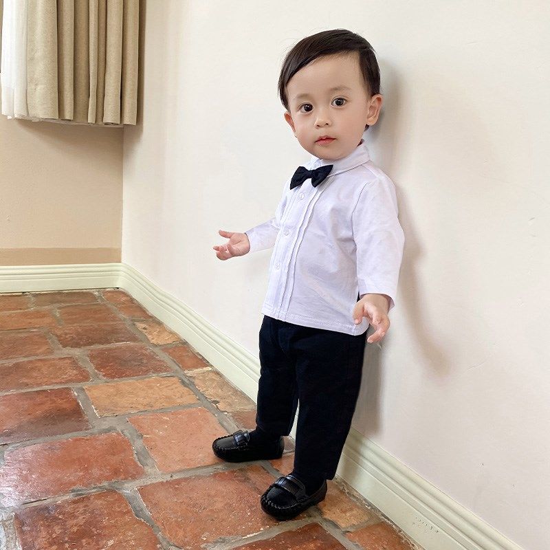 儿童Polo衫婴童周岁礼服领结衬衫长袖男宝宝英伦风绅士礼服秋款潮