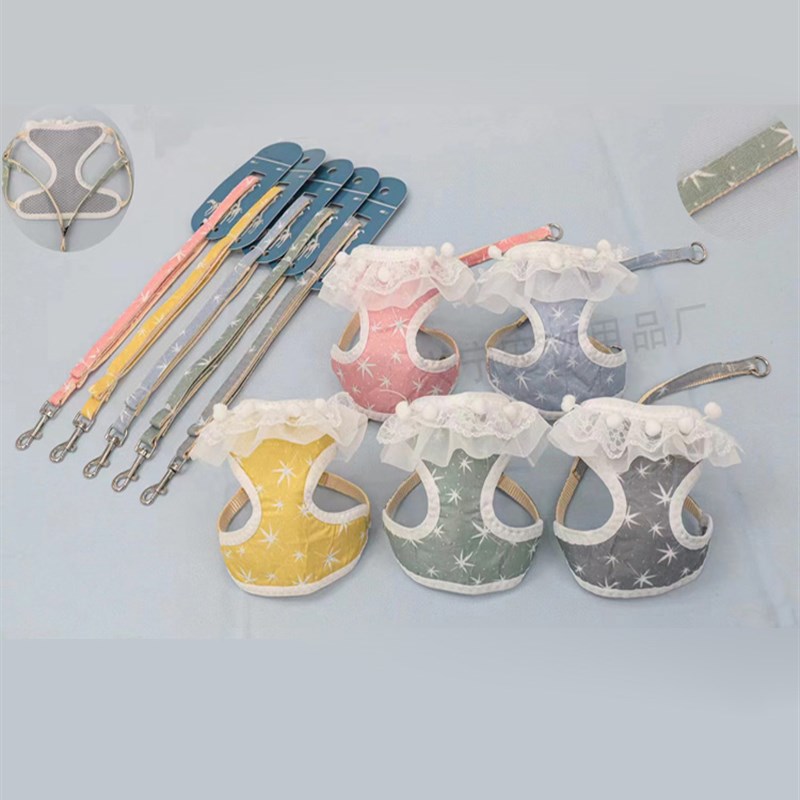 宠物春夏透气可爱背心式蝴蝶结猫咪狗狗牵引绳遛狗绳泰迪比熊柯基