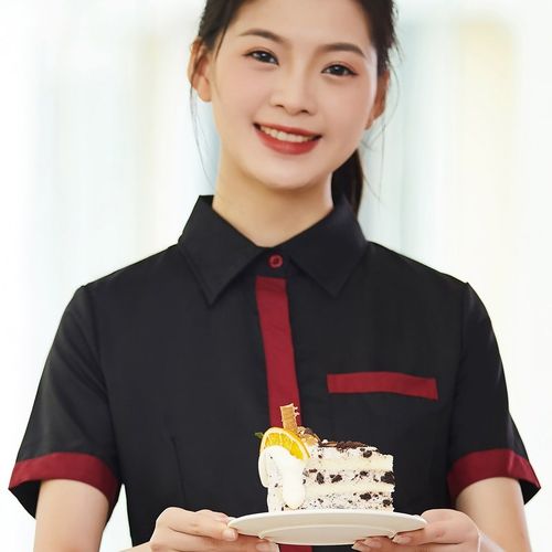 蛋糕店服务员衬衫短袖快餐厅营业员工作服夏装汉堡店衬衣印字定做