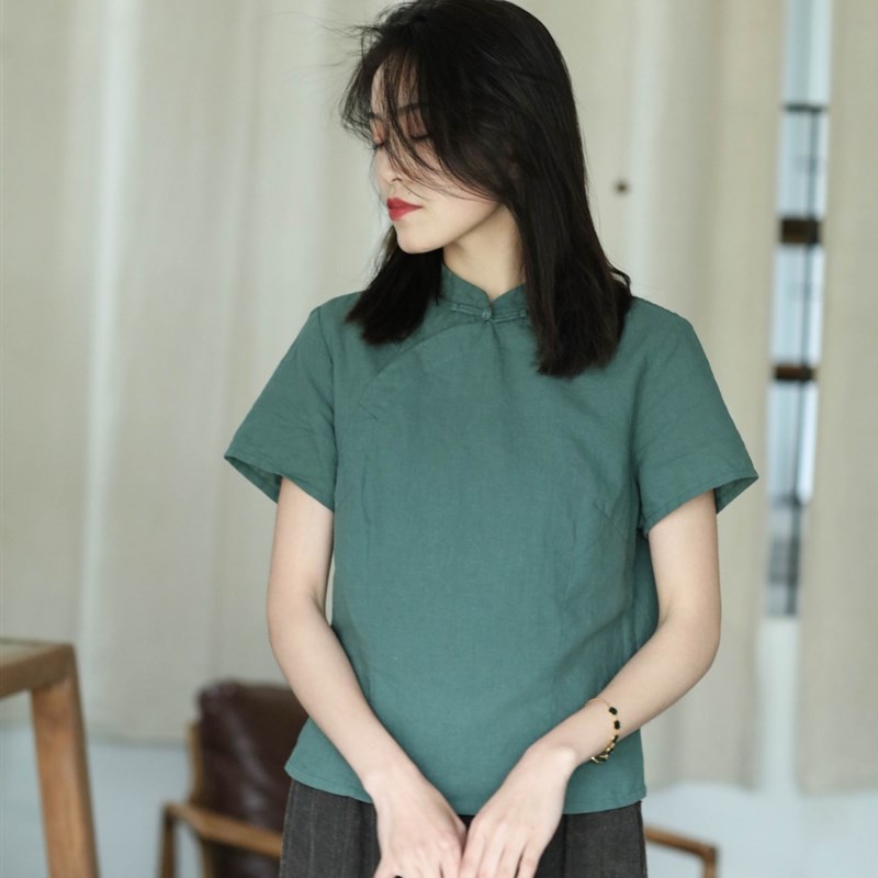 大拙。不撞衫的设计师款立领斜襟短袖衬衫60812包邮