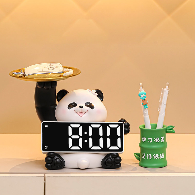 熊猫智能数字时钟钥匙收纳摆件