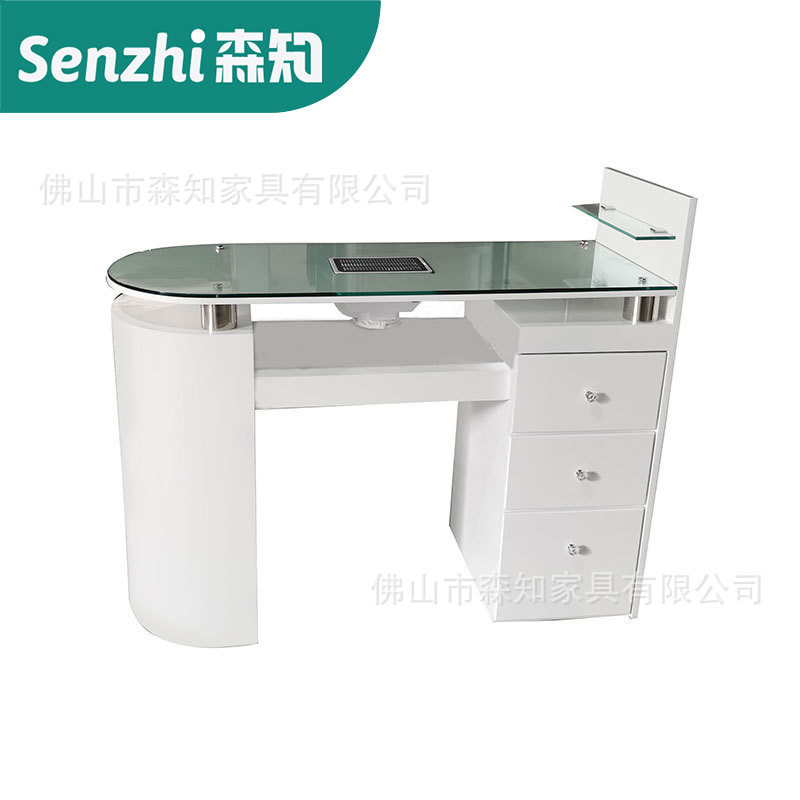 日式带吸尘器单人白色美甲桌