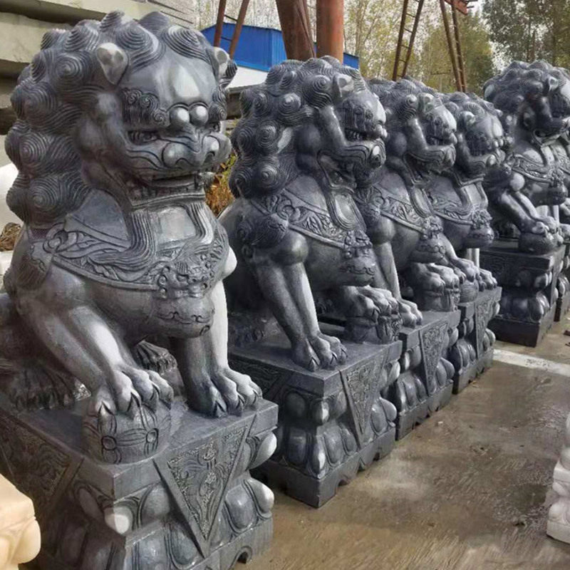 石雕大石狮子看门石墩庭院门口景观雕塑摆件青石狮子一对