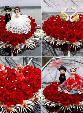 婚车装饰品全套新F97MS6TS娘车头置主结婚礼布创意红色仿车真迎花