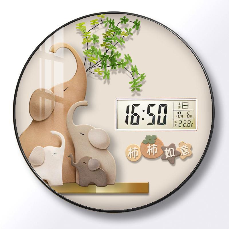 挂钟客厅钟表北欧时尚家用时钟2025新款现代简约电子显示日历挂表