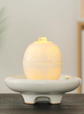 小型招财流水摆件循环水简约现代桌面喷泉小夜灯家居客厅装饰礼品