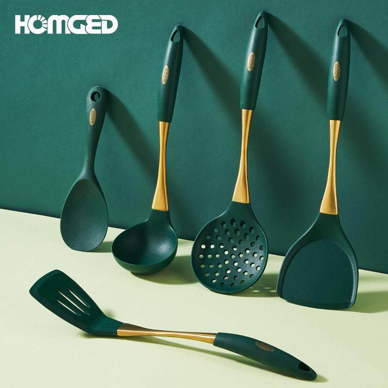 家用 304不锈钢硅胶耐高温厨具炒勺炒铲漏勺煎铲饭勺不粘锅专用装