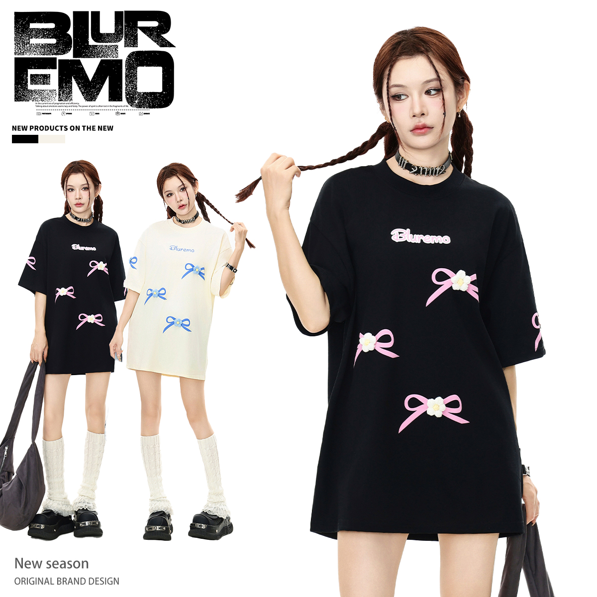 BLUREMO美式街头蝴蝶结短袖T恤