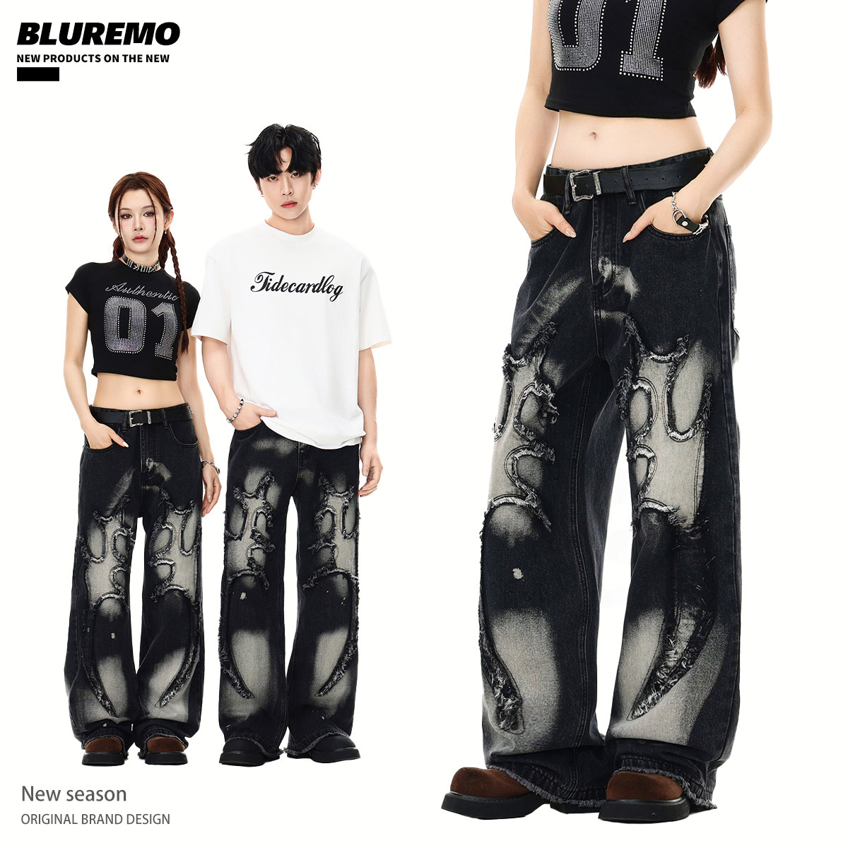 BLUREMO直筒宽松可水洗牛仔裤