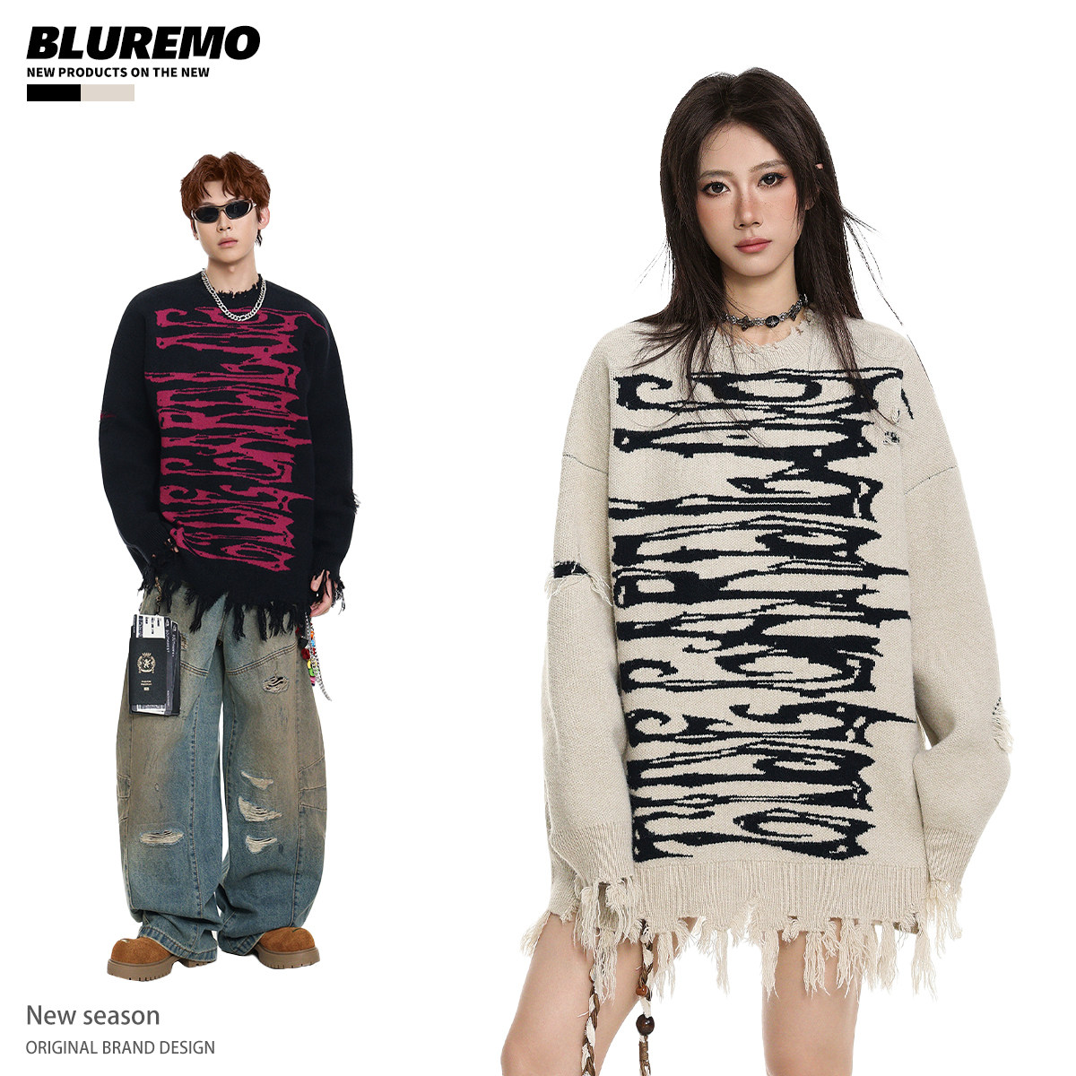 BLUREMO哥特字母破洞毛衣