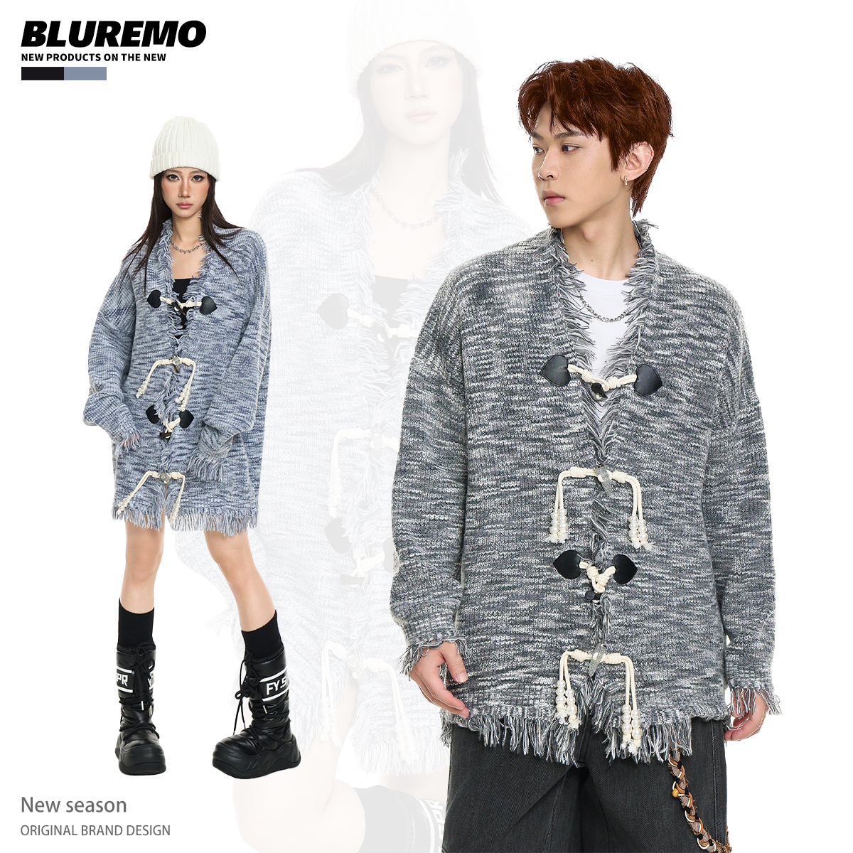 BLUREMO秋冬混街头潮流针织开衫