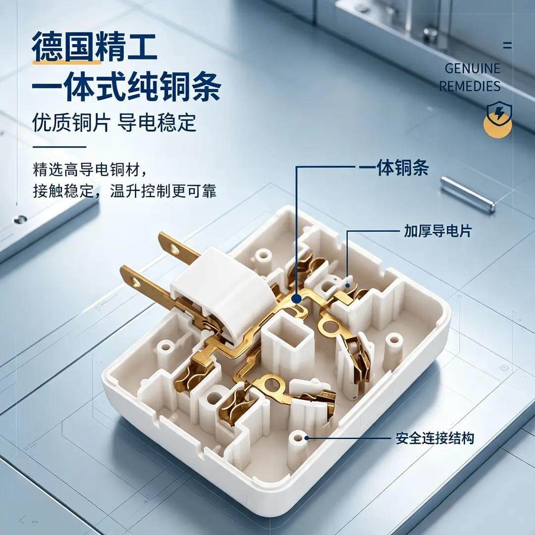 座【德国能 精工】纯铜一转三多无品牌/功转器换插头插靠墙插座转