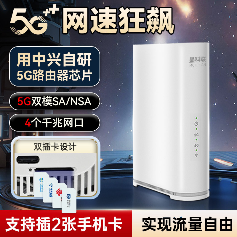 墨科联新款5g插卡路由器支持双卡中兴自研芯片千兆双频办公商用