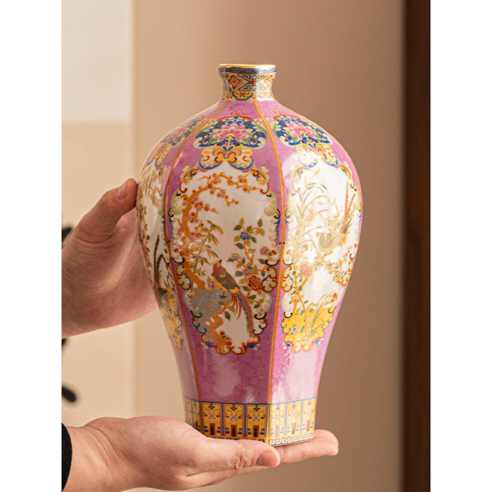 景德镇珐琅彩宫廷风陶瓷花瓶家居博古架电视柜书桌面摆件花器中式