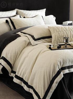 冬季230G全消光加厚牛奶绒四件套轻奢雕花保暖被套防静电床品紫色