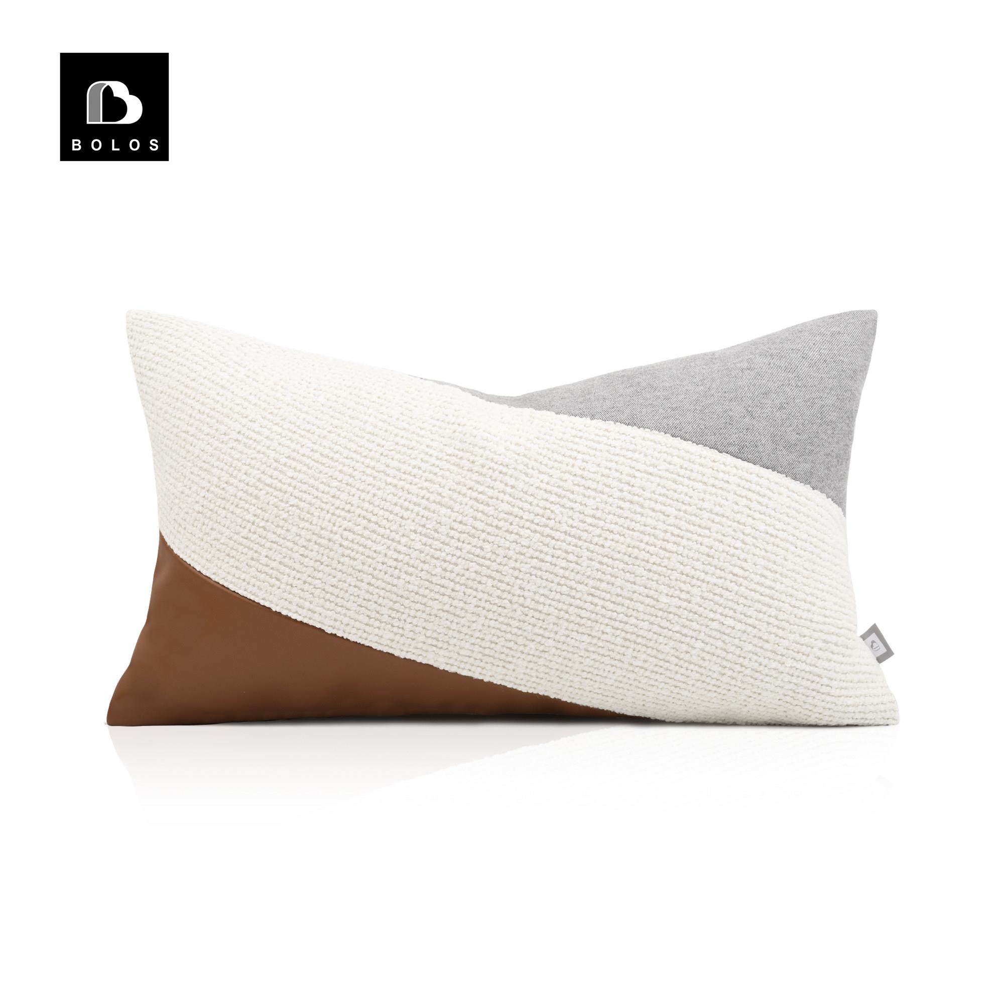 柏洛斯样板房抱枕 北欧ins米橙咖色皮拼接沙发客厅抱枕靠背垫子,居家布艺,腰靠垫,淘宝优惠券,粉丝福利购,淘宝优惠卷