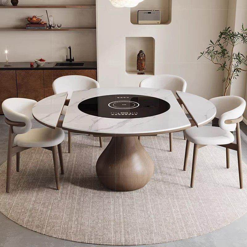 实木岩板餐桌内嵌电磁炉电动转盘暖菜一体中古风多功能家用饭桌,住宅家具,岩板餐桌,淘宝优惠券,粉丝福利购,淘宝优惠卷