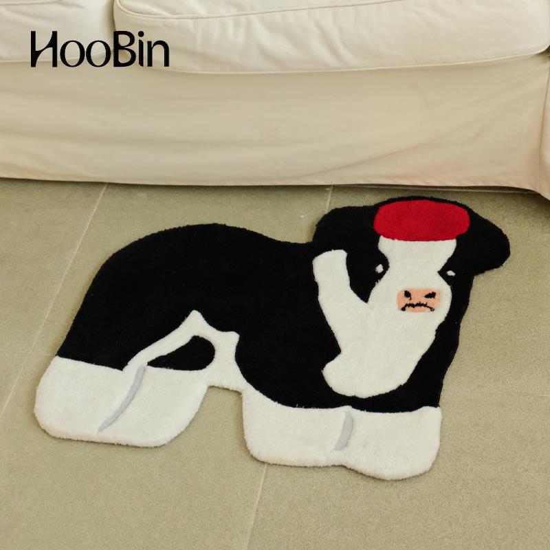 HooBin 矮脚奶牛晴纶地毯 手工床边毯毛绒柔软糯 黑白可爱设计